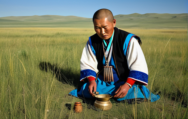 Shaman Ritual in the Mongolian Steppe**

"A Mongolian shaman, fully clothed in traditional attire, performing a healing ritual in a vast, grassy steppe landscape, safe for work, appropriate content, perfect anatomy, natural proportions, family-friendly, modest clothing, professional photography, high quality, dramatic lighting, ancient spiritual practice."

**