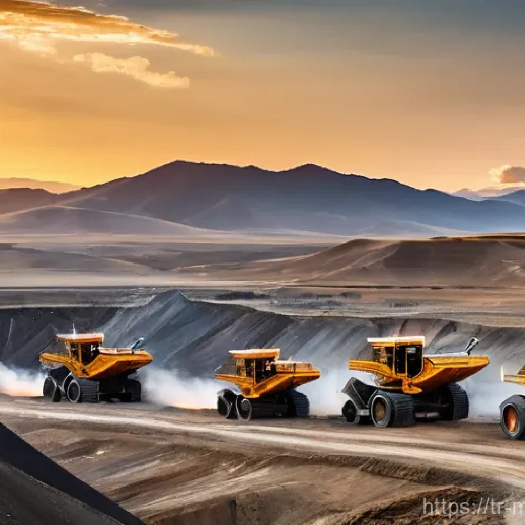 몽골의 주요 경제 활동 - **A panoramic and detailed scene depicting modern large-scale mining operations in the vast, rugged ...