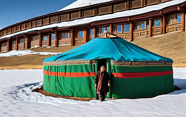 몽골 전통 건축 양식 - **Prompt:** A cozy and inviting interior of a traditional Mongolian ger (yurt) during the daytime. S...
