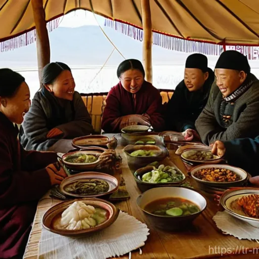 몽골 음식 레시피 - **Steaming Buuz Feast in a Traditional Yurt:**
    A warm and inviting interior shot of a traditiona...