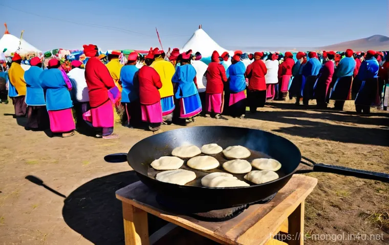 몽골 음식 레시피 - **Nomadic Tea Ceremony on the Vast Steppe:**
    An expansive, serene landscape of the Mongolian ste...