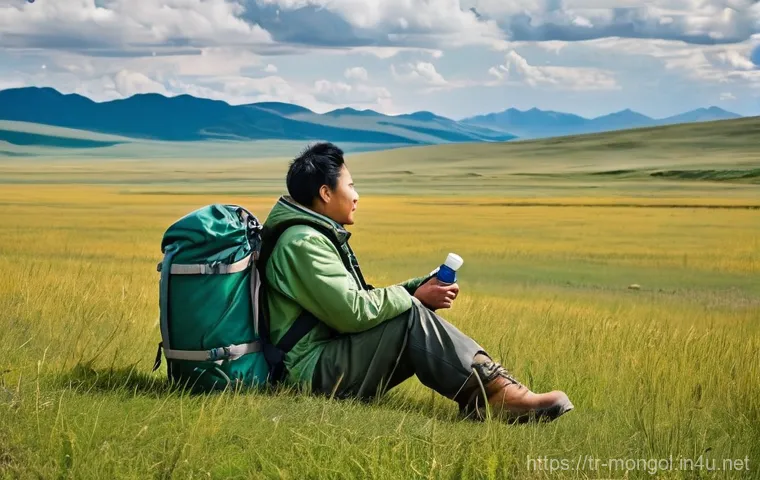 몽골 여행 중 자주 발생하는 문제 - **Prompt:** An adventurous adult traveler, dressed in practical, layered outdoor clothing suitable f...