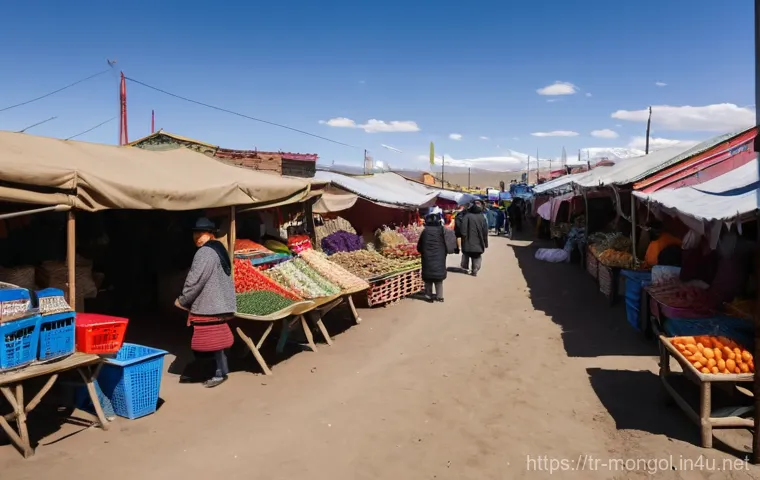 몽골의 주요 음식 시장 - Prompt 1: Bustling Ulaanbaatar Market Scene**