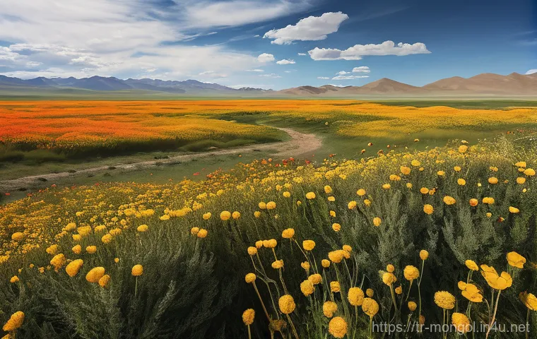 몽골 농업 산업 변화 - A wide-angle shot of the vast, snow-covered Mongolian steppe during a harsh winter (dzud). The sky i...