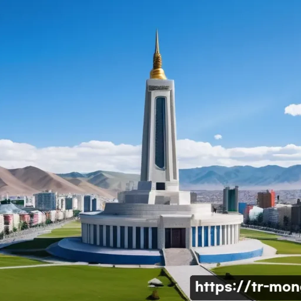 몽골의 독립 기념관 - **Prompt:** A majestic, wide-angle shot of the Mongolian Independence Monument standing proudly in U...